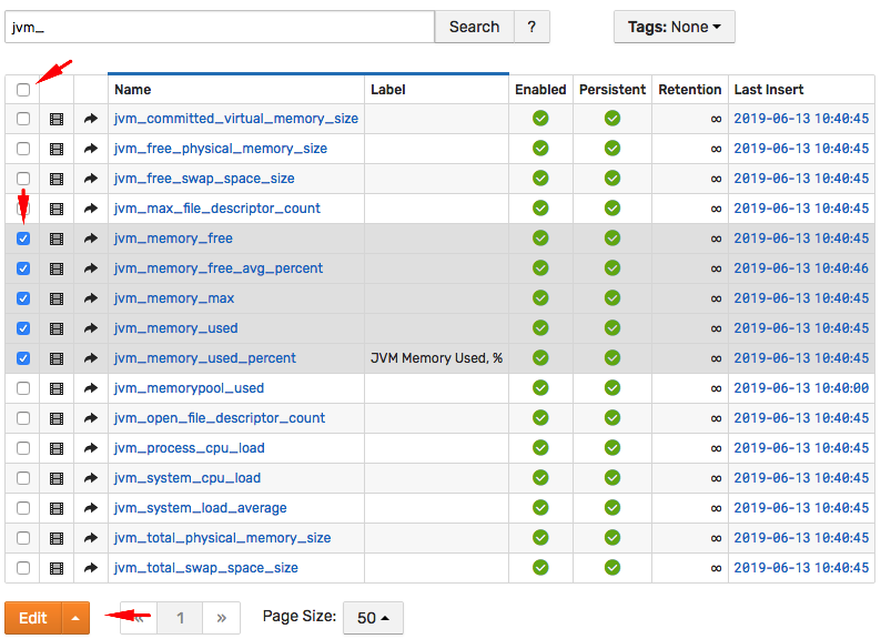 Metric List: filter